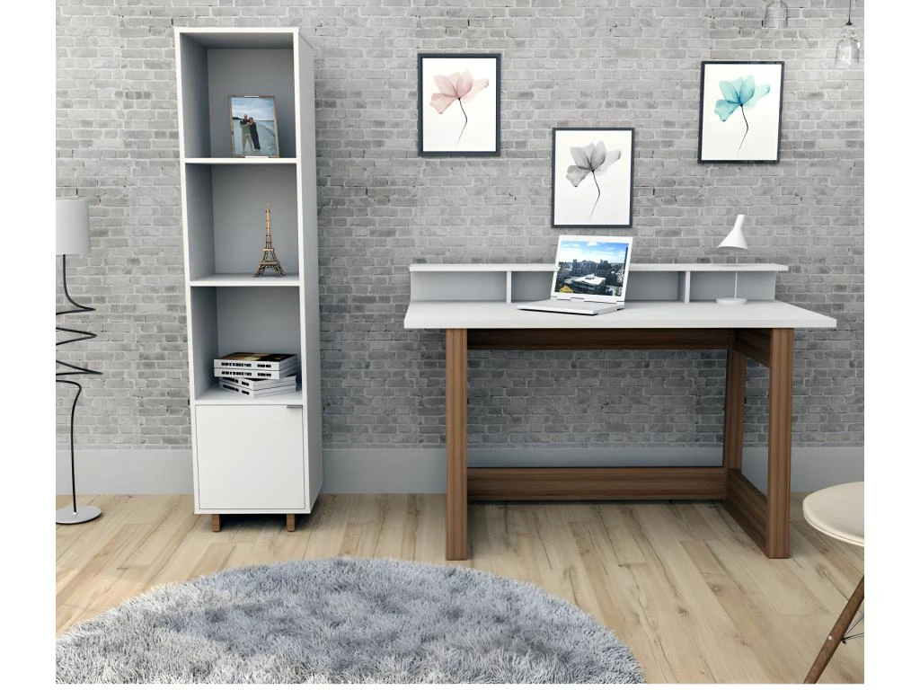 Bureau Gamer 135 Cm Blanc Et Chêne – Image 3