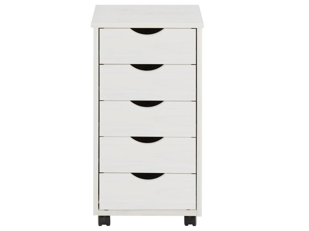 Caisson De Bureau LAGOS Meuble De Rangement Sur Roulettes Avec 5 Tiroirs, En Pin Massif Lasuré Blanc – Image 3