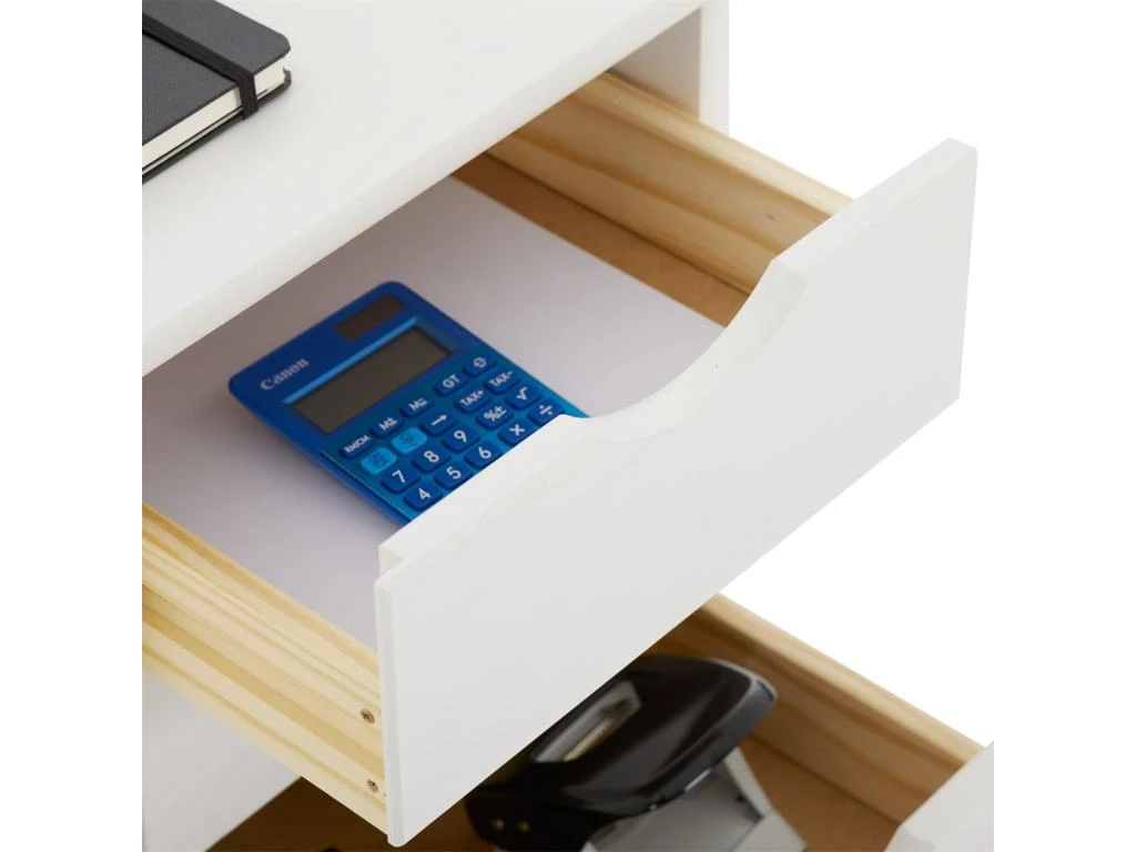 Caisson De Bureau LAGOS Meuble De Rangement Sur Roulettes Avec 5 Tiroirs, En Pin Massif Lasuré Blanc – Image 5