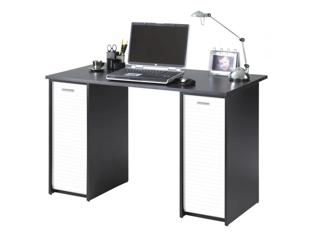 Bureau Noir 2 Caissons à Rideau 120 Cm - Coloris: Blanc