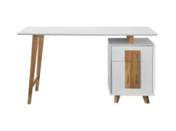 Bureau 1 Porte 1 Tiroir - Décor Bois Et Blanc - L 140 X P 76 X H 60 - HAMBOURG