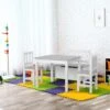 Ensemble De Table Et Chaises Enfant - Set De 4 Pièces - Table, 2 Chaises, Banc Coffre 2 En 1 - MDF Pin Blanc Gris