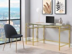 Bureau Avec 2 étagères - Verre Trempé Et Acier - Doré - TIZIO De Pascal Morabito