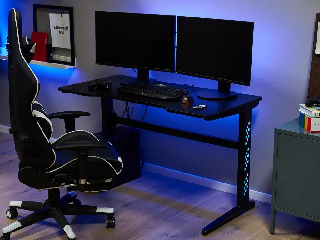 Bureau Gamer éclairage LED 120 X 60 Cm Noir DEXTER – Image 2