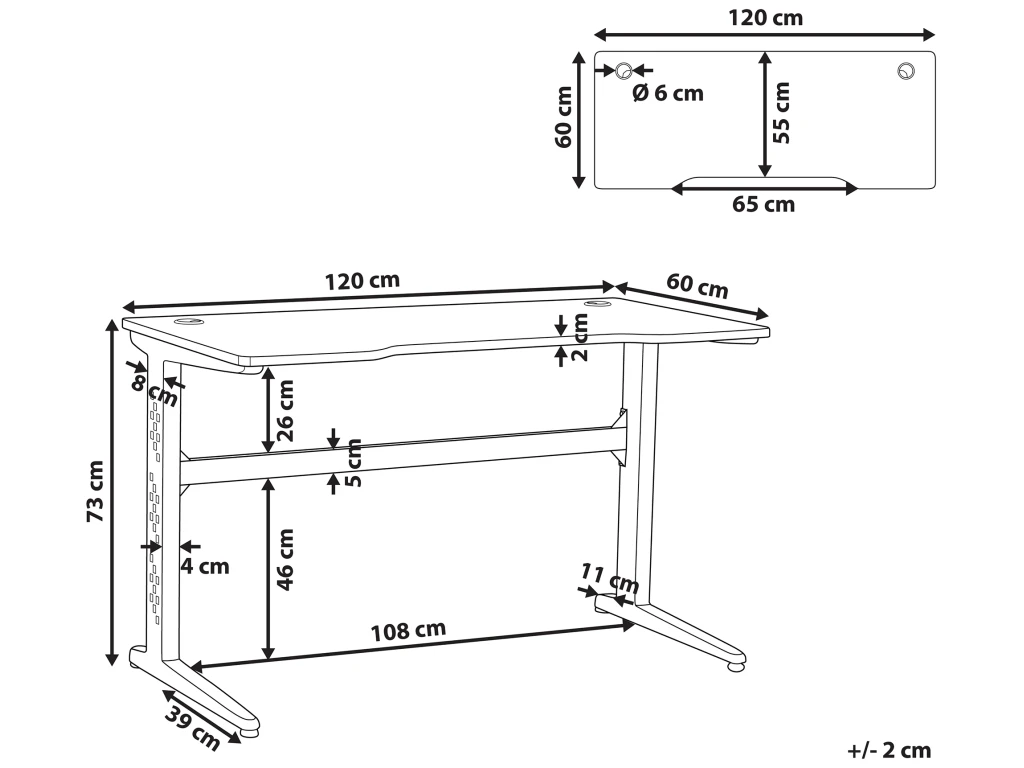 Bureau Gamer éclairage LED 120 X 60 Cm Noir DEXTER – Image 3