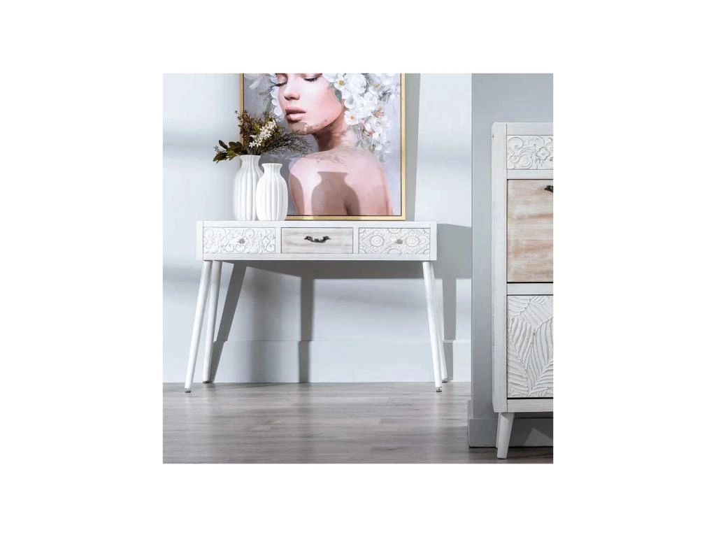 Bureau 3 Tiroirs Bois Clair/Blanc - LINO – Image 2