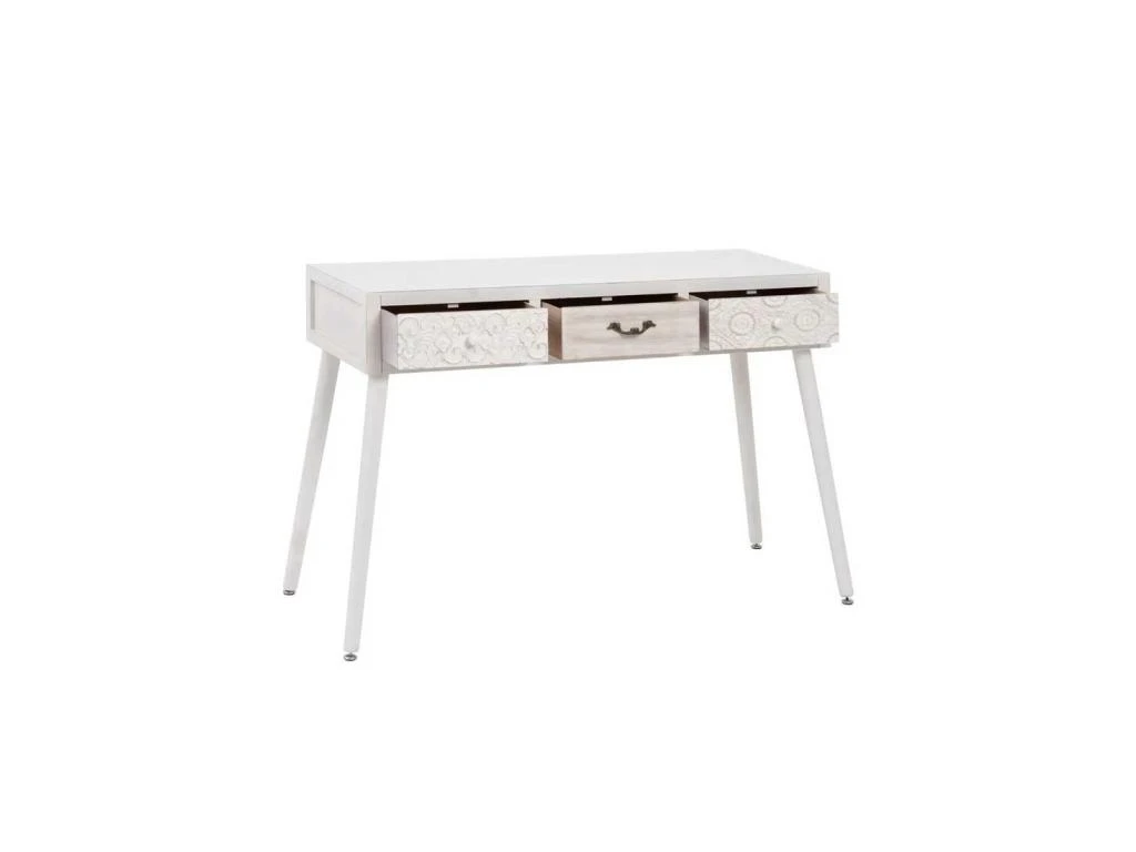 Bureau 3 Tiroirs Bois Clair/Blanc - LINO – Image 3