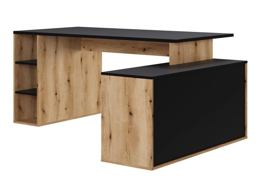 Bureau D'angle En Mélamine Coloris Imitation Chêne Rustique / Noir - Longueur 183 X Profondeur 141 X Hauteur 75 Cm – Image 5
