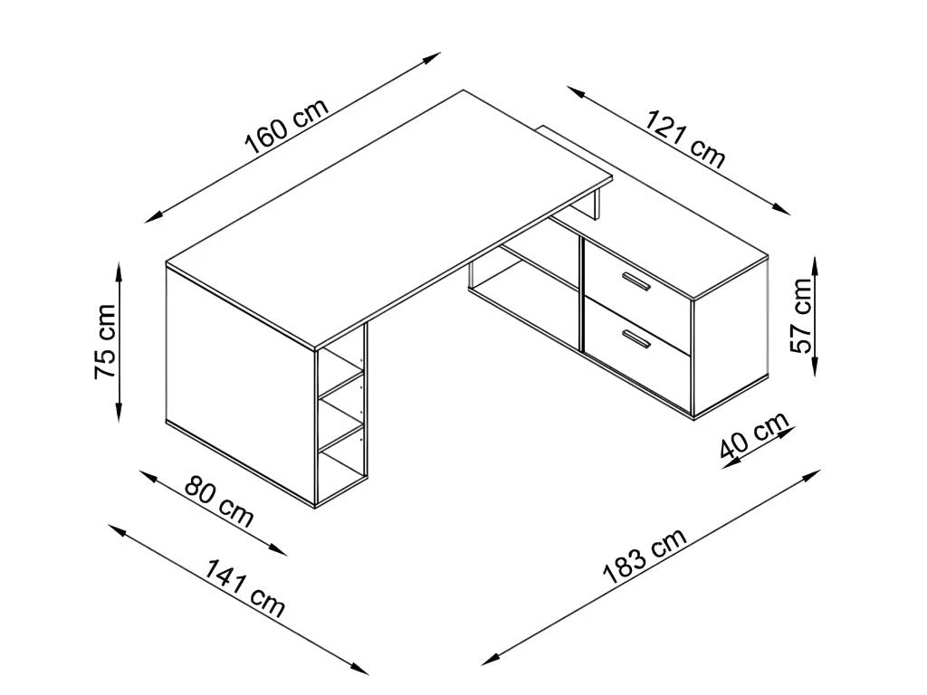 Bureau D'angle En Mélamine Coloris Imitation Chêne Rustique / Noir - Longueur 183 X Profondeur 141 X Hauteur 75 Cm – Image 6