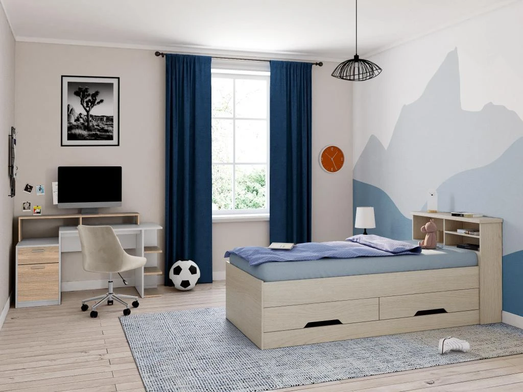 Bureau Avec Rangements ZACHARIE - Blanc Et Chêne – Image 4