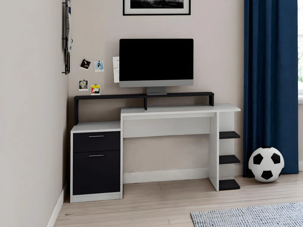 Bureau Avec Rangements ZACHARIE - Blanc Et Gris – Image 4