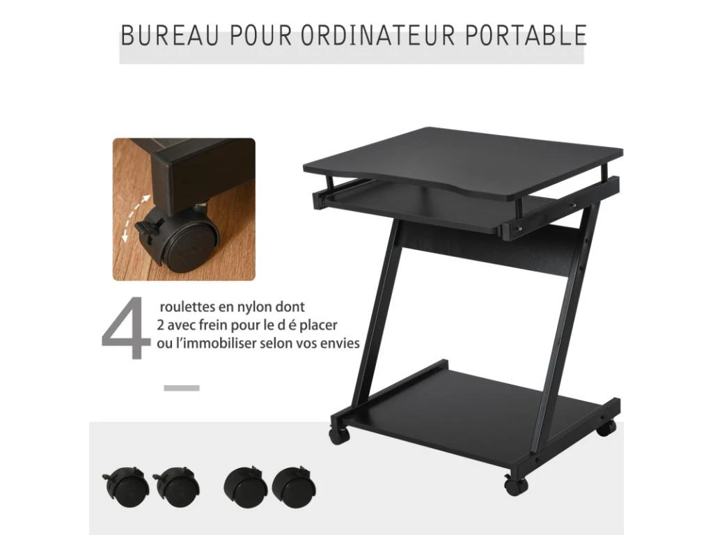 Bureau Informarique Roulant ZOLA Noir – Image 5