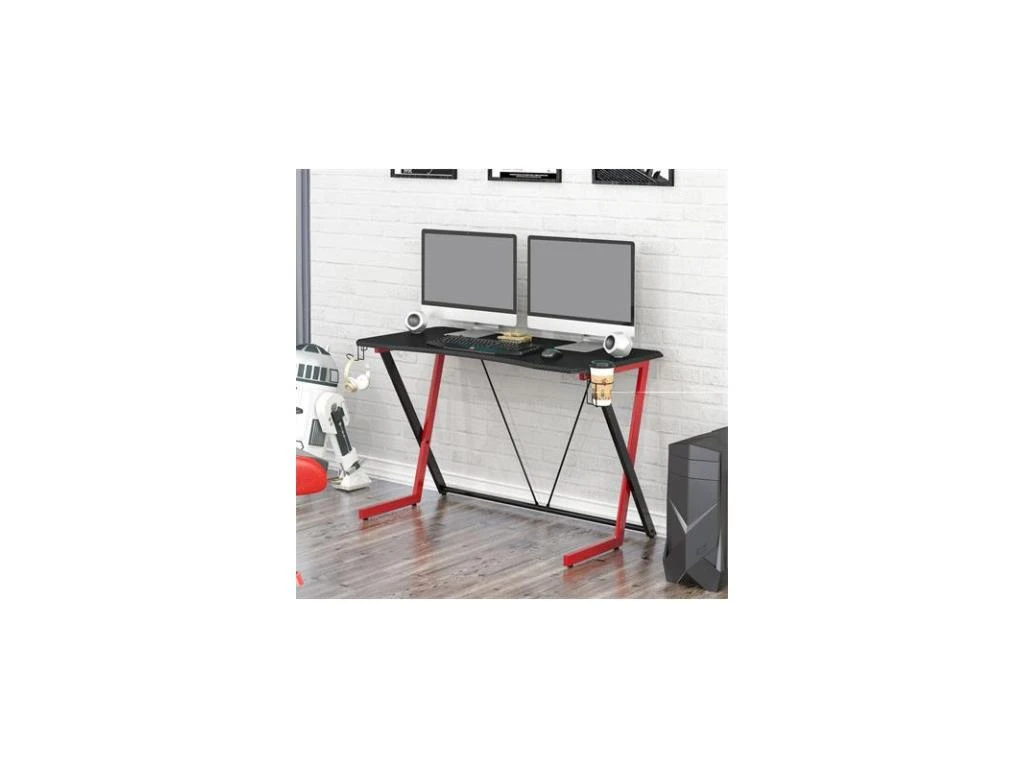 Bureau Gaming La Meilleraie En Bois Mdf Style Fibre De Carbone Noir / Rouge – Image 2
