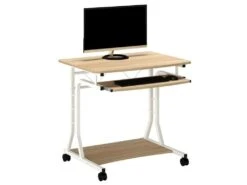 Petit Bureau Informatique - Roulant - Blanc/aspect Bois De Chêne