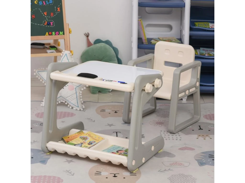 Bureau Enfant Tableau Blanc Et Chaise NICOLAS Beige – Image 2