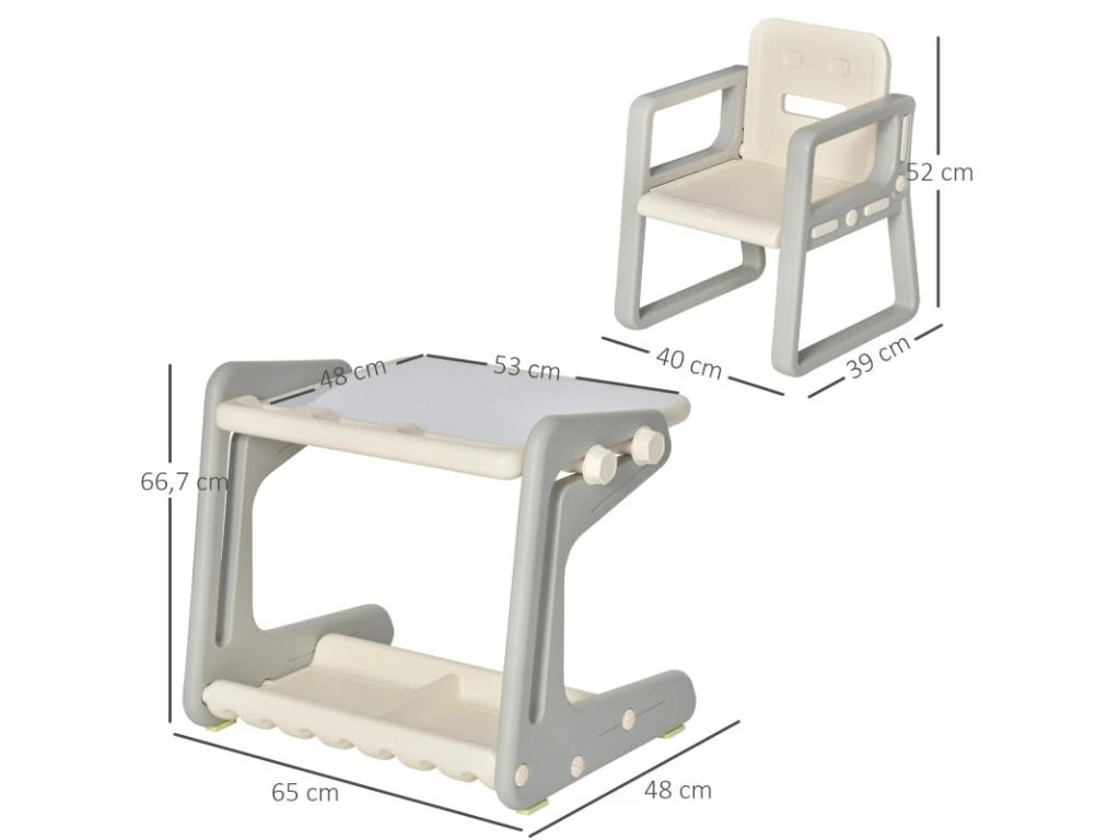 Bureau Enfant Tableau Blanc Et Chaise NICOLAS Beige – Image 3