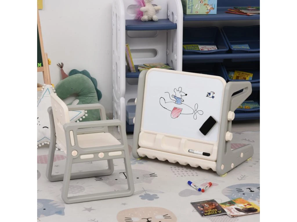 Bureau Enfant Tableau Blanc Et Chaise NICOLAS Beige – Image 5