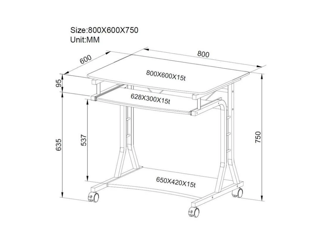 Petit Bureau Informatique - Roulant - Bois Blanc – Image 3