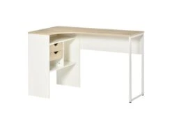 Bureau D'angle Avec Rangements RONY Chêne Clair Et Blanc