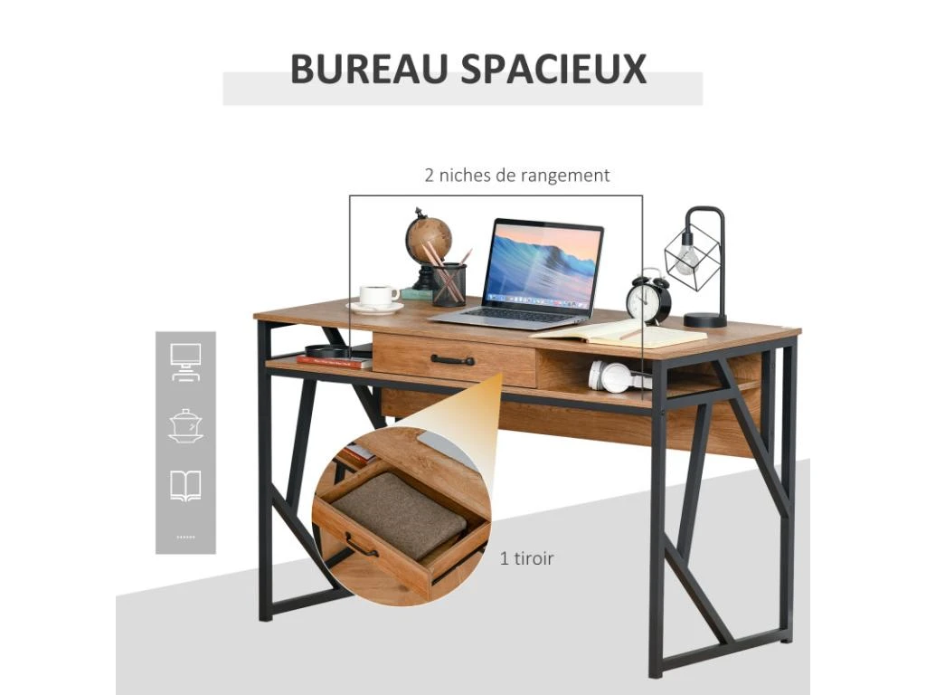Bureau Industriel GIULIA Aspect Bois De Noyer – Image 4
