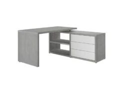 Bureau D'angle Réversible Décor Béton Gris Et Blanc Laqué - GRANIT