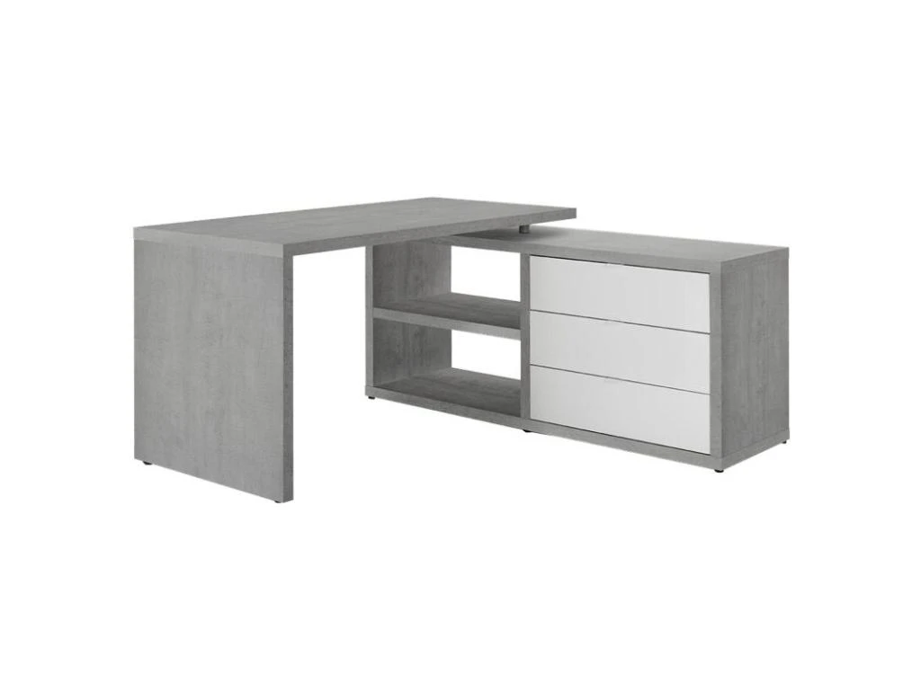 Bureau D'angle Réversible Décor Béton Gris Et Blanc Laqué - GRANIT