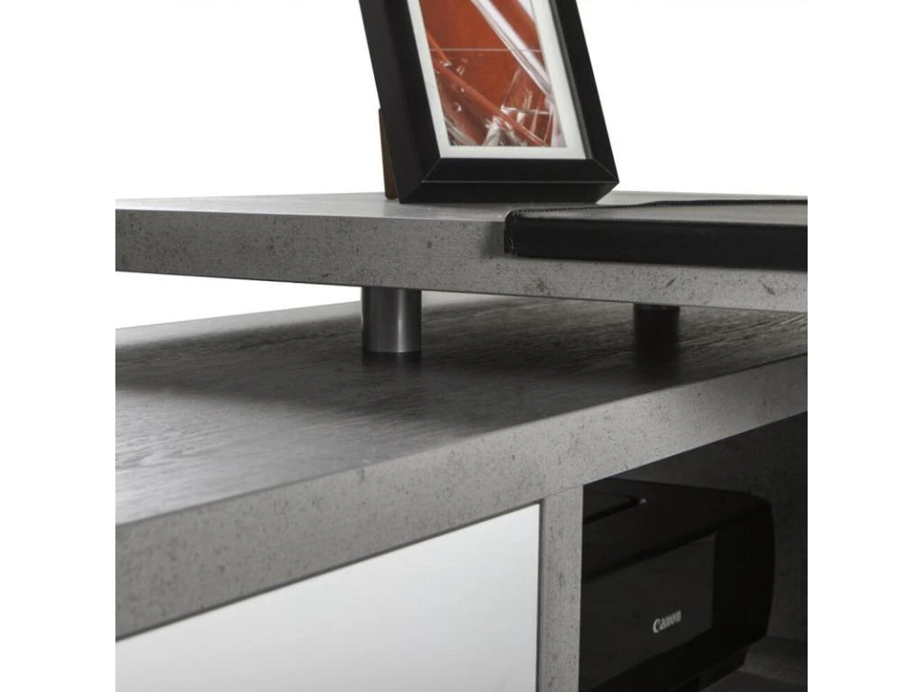 Bureau D'angle Réversible Décor Béton Gris Et Blanc Laqué - GRANIT – Image 3