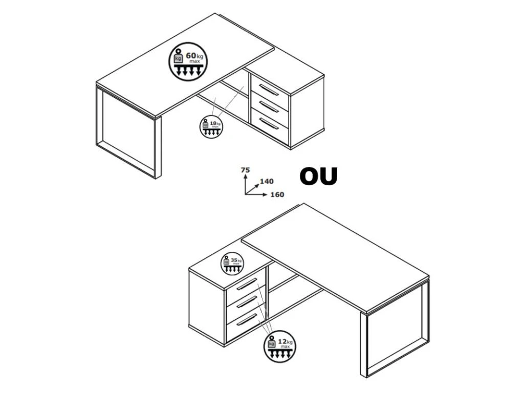 Bureau D'angle Réversible Décor Béton Gris Et Blanc Laqué - GRANIT – Image 5