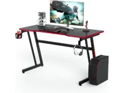 Bureau Gamer 120x60 Cm, Avec Surface En Fibre De Carbone, Crochet Pour Casque, Porte-gobelet