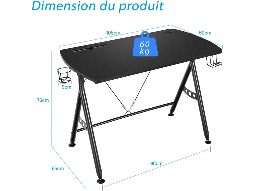 Bureau Gamer Pour E-sports Table Pour Ordinateur/pc Avec Porte-gobelet – Image 4