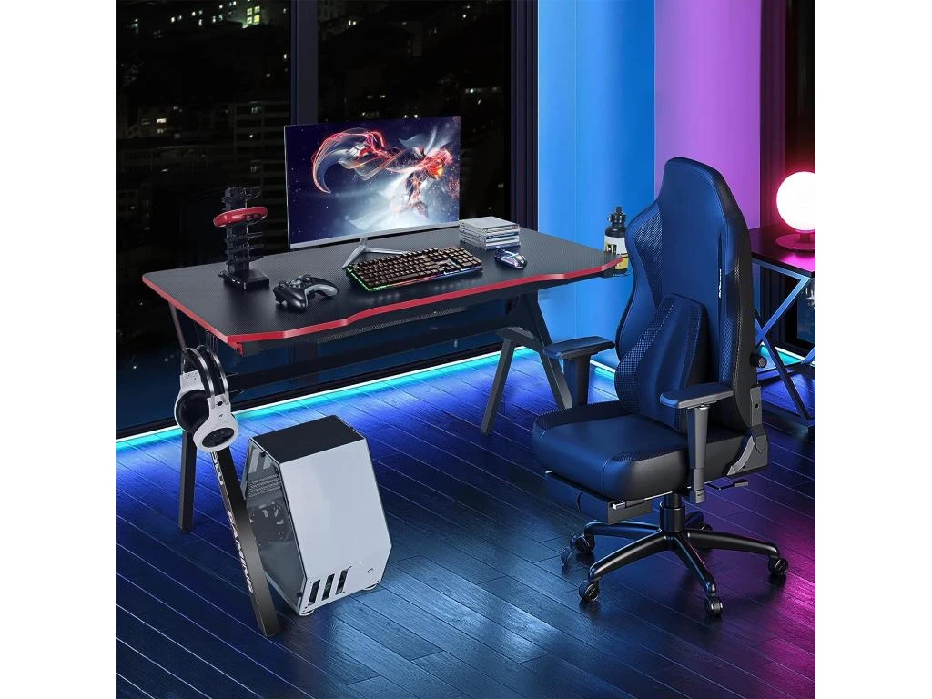 Bureau De Jeu, Gaming Bureau Ergonomique Avec Cadre En Forme De K, Porte-gobelet Et Crochet – Image 2