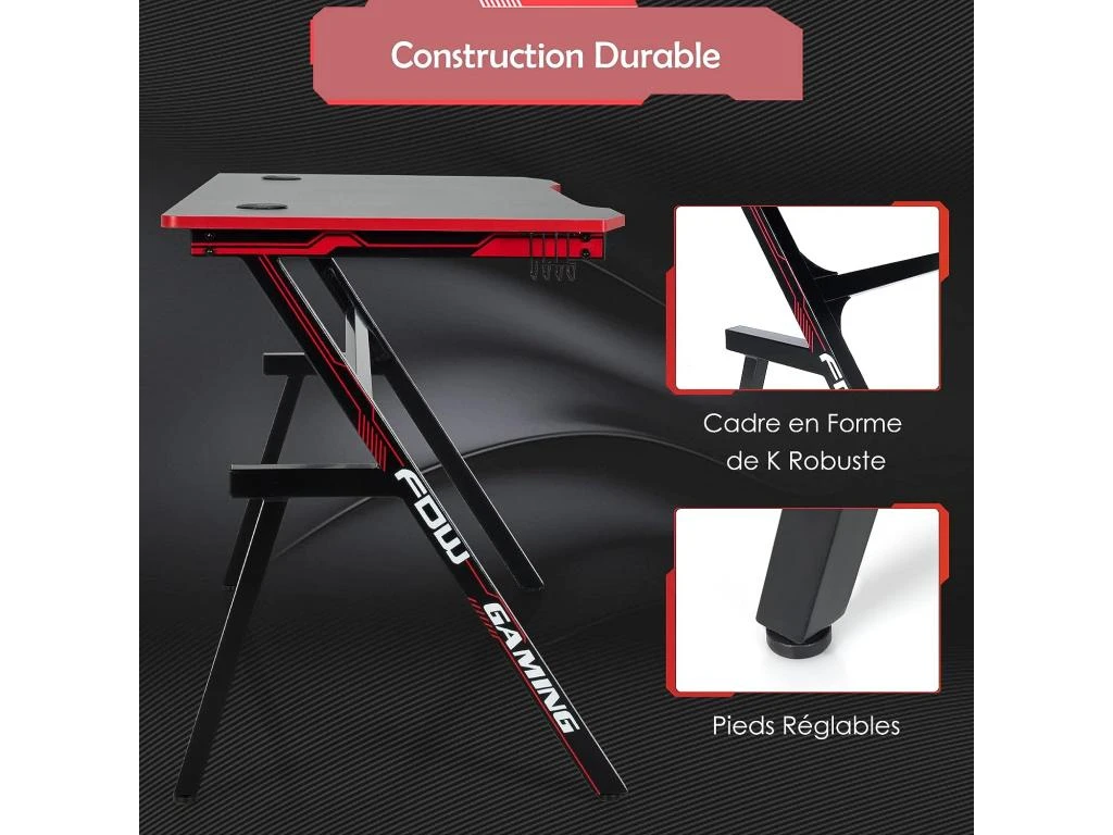 Bureau De Jeu, Gaming Bureau Ergonomique Avec Cadre En Forme De K, Porte-gobelet Et Crochet – Image 4