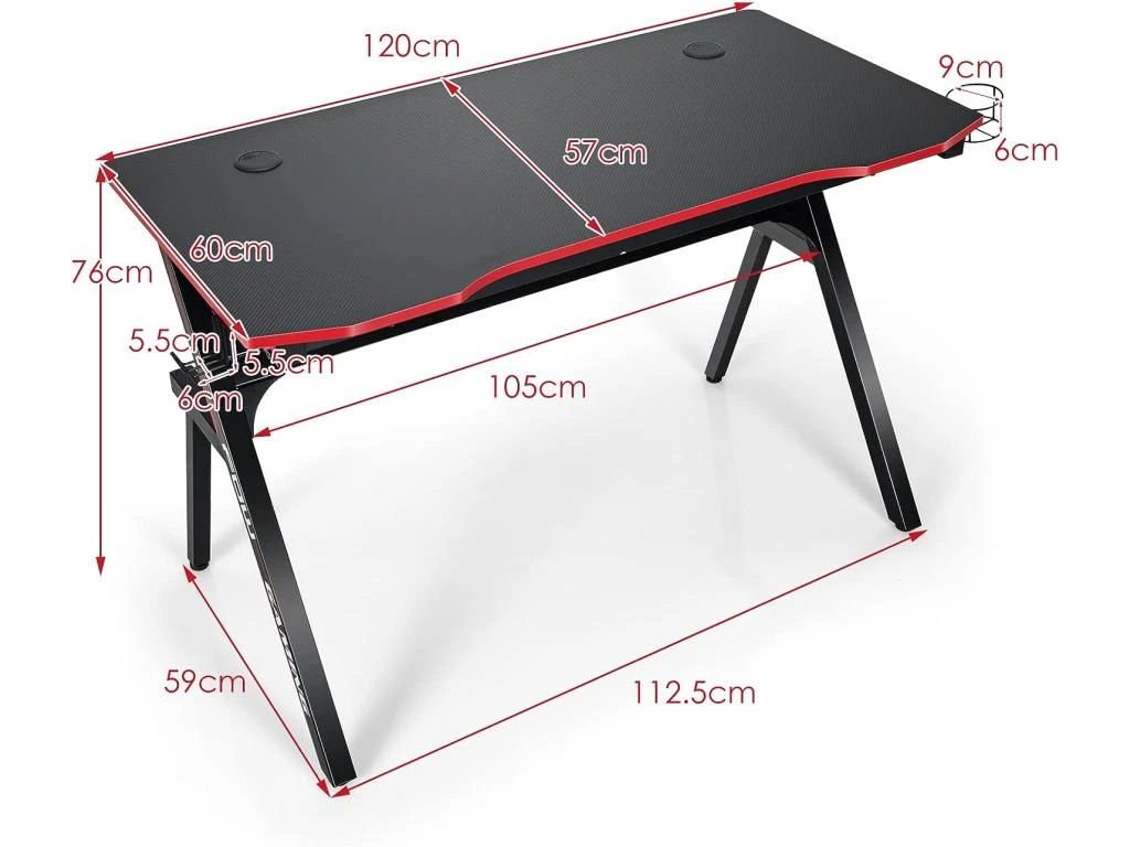 Bureau De Jeu, Gaming Bureau Ergonomique Avec Cadre En Forme De K, Porte-gobelet Et Crochet – Image 5