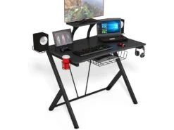 Bureau Gaming Bureau De Jeu Pour Gamer Avec Tablette,Pieds En Y Inversé,1 Porte-gobelet