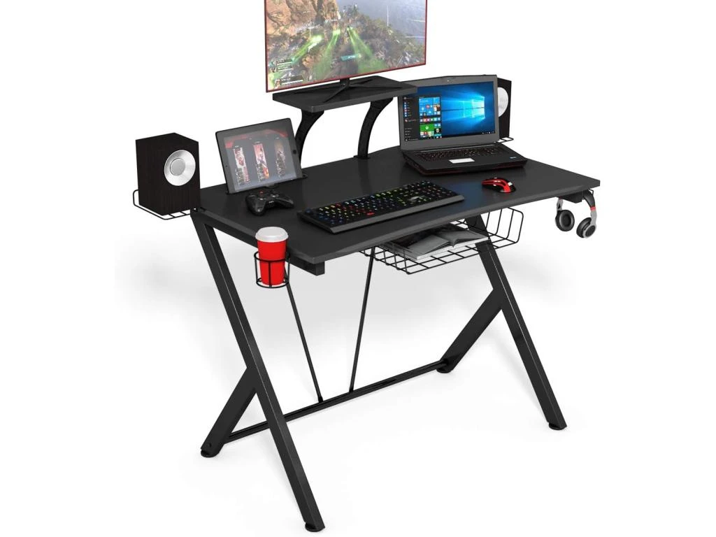 Bureau Gaming Bureau De Jeu Pour Gamer Avec Tablette,Pieds En Y Inversé,1 Porte-gobelet