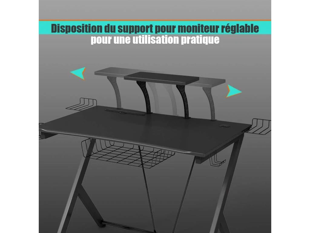 Bureau Gaming Bureau De Jeu Pour Gamer Avec Tablette,Pieds En Y Inversé,1 Porte-gobelet – Image 3