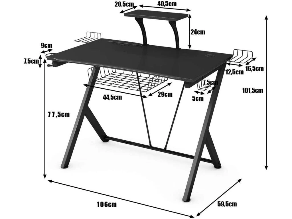 Bureau Gaming Bureau De Jeu Pour Gamer Avec Tablette,Pieds En Y Inversé,1 Porte-gobelet – Image 5