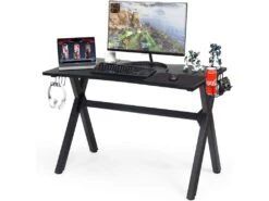 Bureau Gaming 120 X 60 X 76 CM Table Ergonomique Avec Porte-Gobelet, Crochet Pour Tapis De Souris