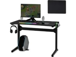 Bureau Gamer Ergonomique, Bureau Informatique Avec Porte-gobelet, Support Pour Casque Et Tapis