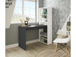 Bureau D'angles + 5 Niches Blanc/Gris Anthracite - POLUX - L 120 X L 53 X H 144 Cm