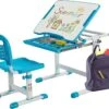 Bureau Enfant à Hauteur Réglable Inclinable 0-45°, Ensemble Table Et Chaise Avec Plateau