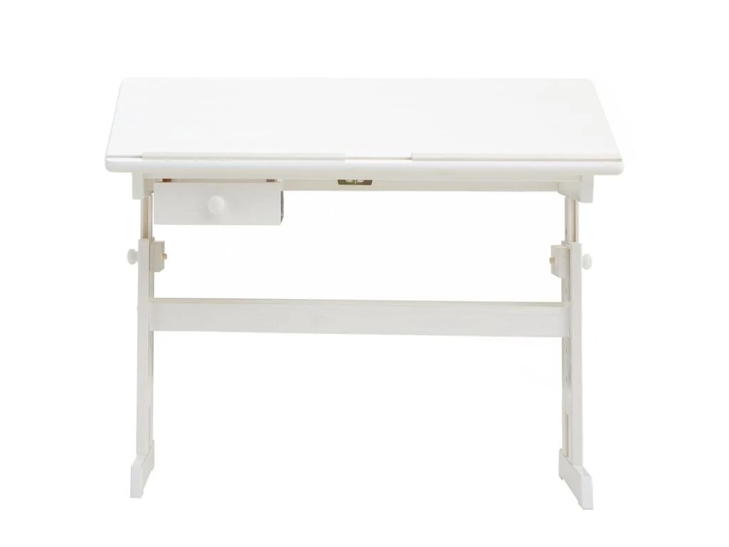 Bureau Enfant écolier Junior FLEXI Table à Dessin Réglable En Hauteur Et Pupitre Inclinable Avec 1 Tiroir En Pin Massif Lasuré Blanc – Image 4