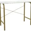 40" Table De Bureau À Domicile Avec Plateau En Faux Marbre Et Cadre En Laiton