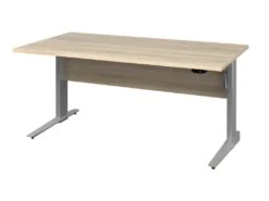 Prisme Bureau B électrique Hauteur Réglabe, Imitation Chêne Et Acier, Gris Argenté.