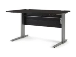 Prisme Bureau à Hauteur Réglable électrique, En Frêne Noir Et Gris Argenté.