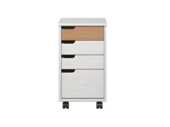 Mestre Commode Bureau, Tiroir Cassette Sur Roulettes. 3, 1 Tiroir Blanc,miel.