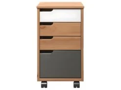 Mestre Commode Bureau, Tiroir Cassette Sur Roulettes. 3, 1 Tiroir Miel,blanc.gris.