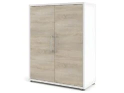 Prisme Armoire De Classement à 2 Portes, Blanc, Imitation Chêne.