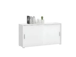 Mover Armoire De Bureau Avec 2 Portes Coulissantes 134x72x40 Cm Blanche.