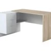 Bureau Dafage, Bureau Réversible Avec Commode, Bureau D'angle Ou Table PC De Bureau, 145x108h73 Cm, Chêne Et Blanc